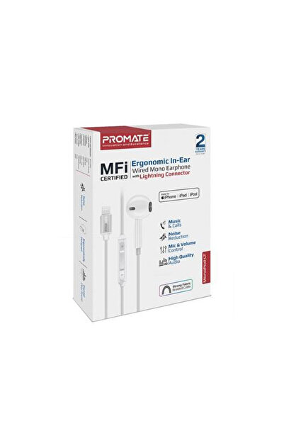 Promate Apple MFi-certified wired earphones with a Lightning connector and built-in microphone