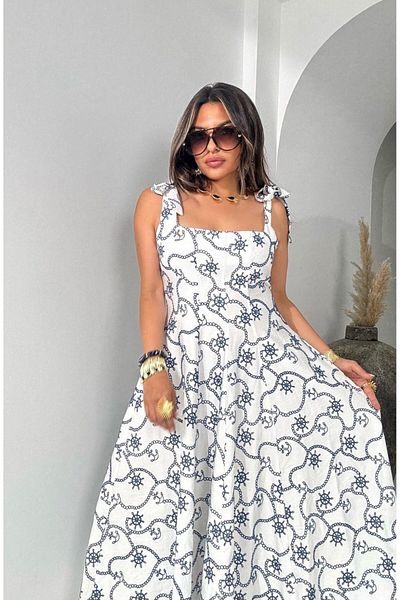 EGZOTİK ASORTİK Rochie cu model de ancoră brodată cu bretele reglabile