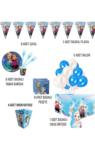 Evabrite Frozen Elsa Birthday Party Set - Girl's Birthday Decorations for 8 People