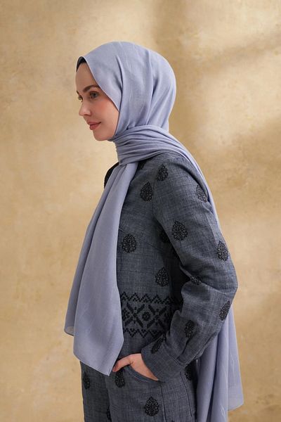 ARMANDA Denim Blue Cotton Modal Aden Pattern Shawl 3355