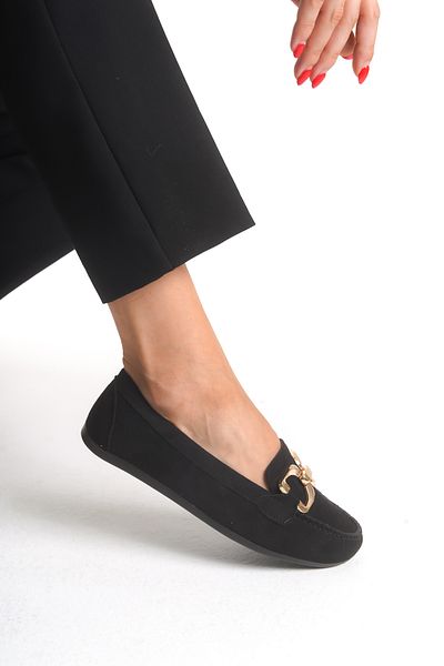 Ayakkabı Delisiyim Women's Ballerina Black Suede D Buckle Accessory Gizy Comfortable Orthopedic Sole Lightweight Casual Shoes