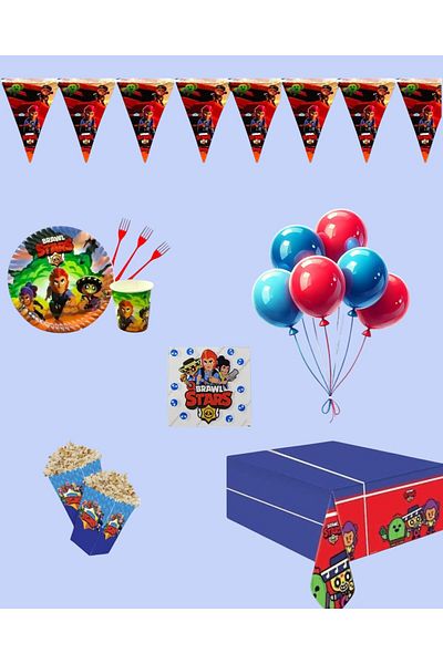 Evabrite Brawl Stars Birthday Party Set - Boy's Birthday Ornaments for 16 People