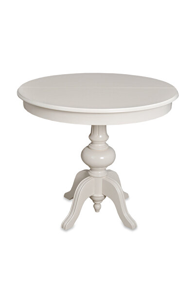 Meser Mobilya EZİNE YUVARLAK BABA AYAK BEYAZ AÇILIR MDF MUTFAK MASASI 100CM 4...