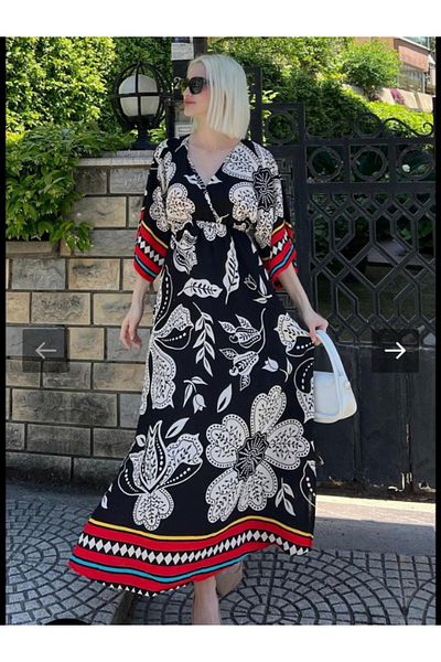 DENİZLİFE Bat Sleeve Waist Elastic Slit Detail Dress