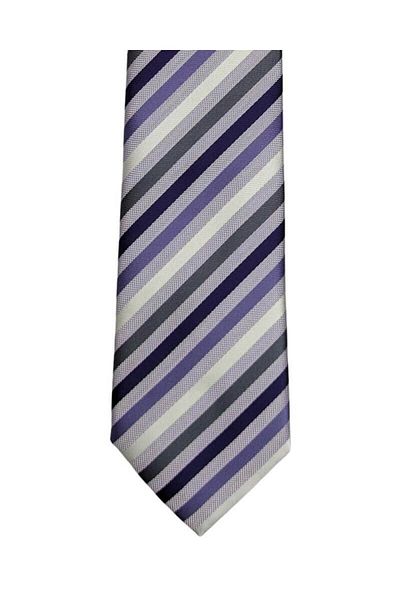 1001 Kravat Lilac Purple White Gray Striped 7 cm Wide Slim Tie