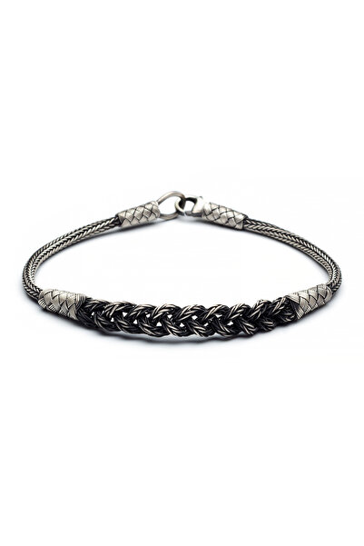 EHİNOS Oksitli Gümüş Kazaziye Örgü Bileklik 8Gr