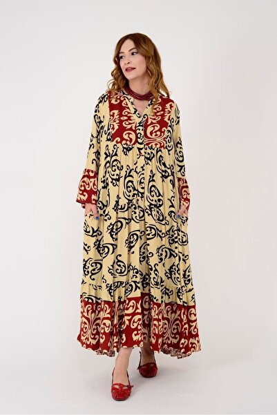 Hazinedan Γυναικείο Ethnic Casual Cutout Φόρεμα με έθνικ σχέδιο με μανίκια