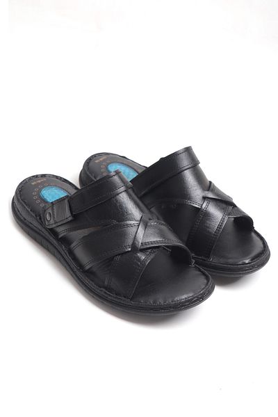 Ayakkabı Vakti Genuine Leather Heel Support Gel Sole Both Slippers and Sandals Men's Sandals