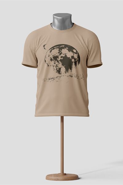 VERSCOVE Beige Colored Nature Themed Moon Printed Unisex T-Shirt