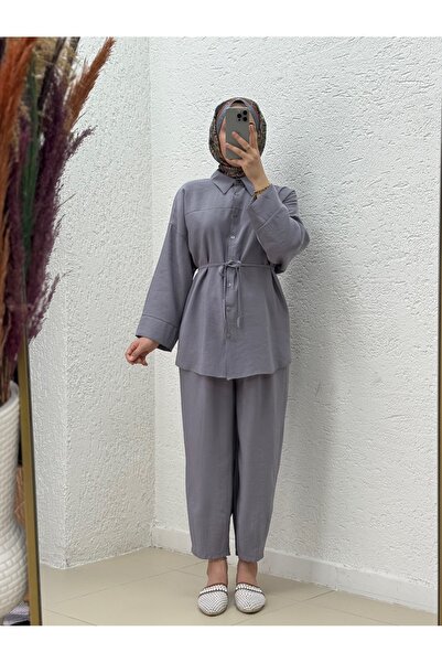 MİHRA STORE Costum Orelella Pantaloni cu Cătușe-AS479 Antracit