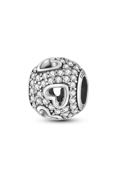 Fubena Sparkling Heart Round Bead Silver Charm