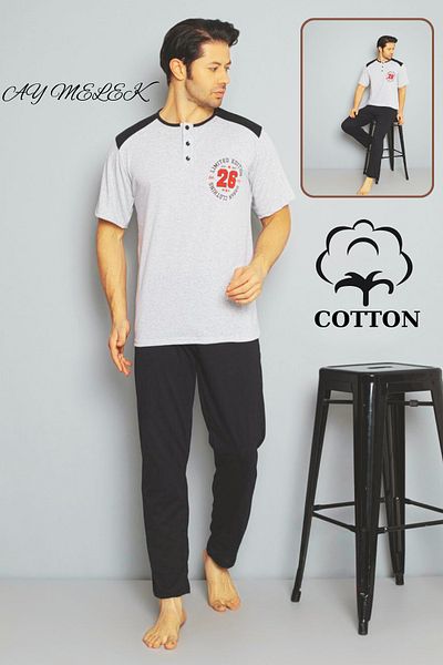 AYMELEK Men's Cotton Pajama Set Cotton Shirt and Pajama Set