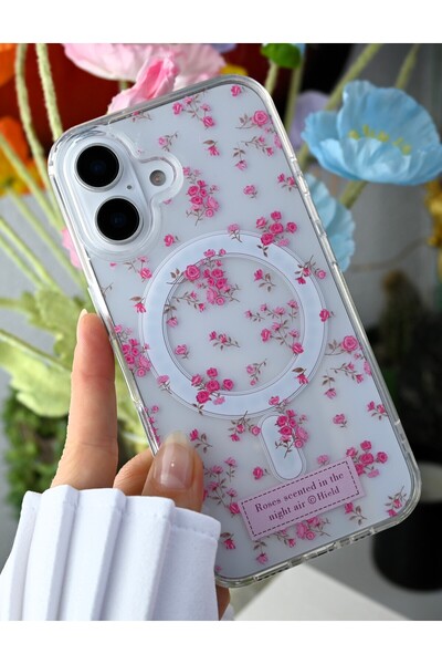 Go Aksesuar Iphone 16 Uyumlu Çiçekli Gerçek Magsafe Özellikli Renkli Kılıf
