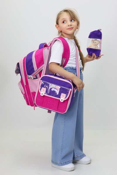 Probag Happy Days 3'lü Kız Çanta Seti Sırt Çantası Beslenme Çantası Kalemlik İlkokul Peluş Oyuncak Hediyeli