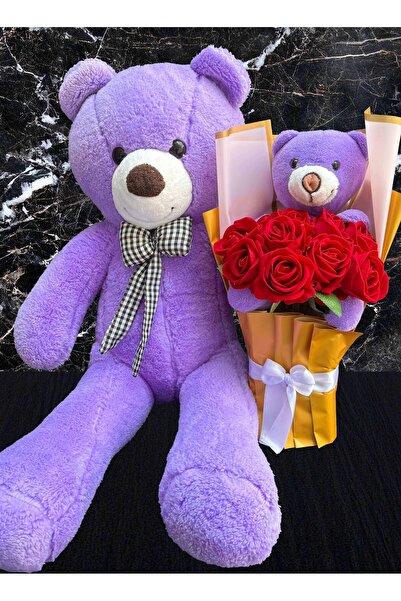 Linalux Gifts Konsept Hediye Sevgiliye Mor Temalı 80cm Mor Ayıcık ve Mor Ayıc...
