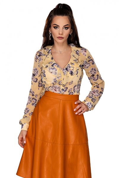 Atmosphere Fashion Orange midi skirt made of -leather