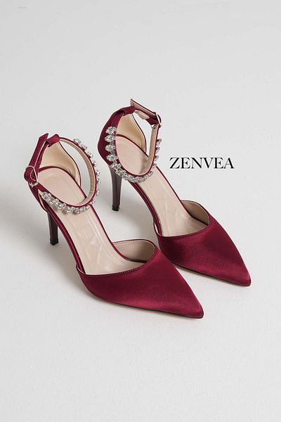 Zenvea Ankle Stone Heeled Women's Evening Dress Shoes