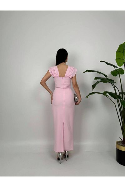 MODA DURAĞI Pearl Detailed Midi Evening Dress Graduation Dress