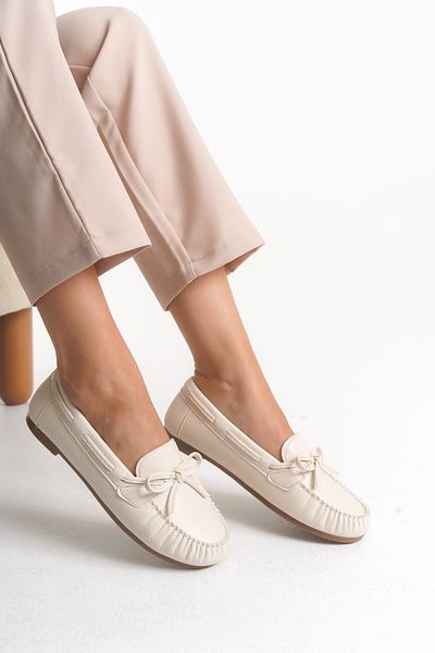 Ayakkabı Delisiyim Women's Ballet Beige Bow Accessory Rölax Mary Comfortable Orthopedic Sole Lightweight Casual Shoes