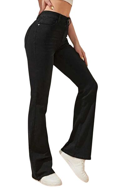 byhaziran butik İmra Spanish Leg Colorfast Black Stretchy High Waist Jeans