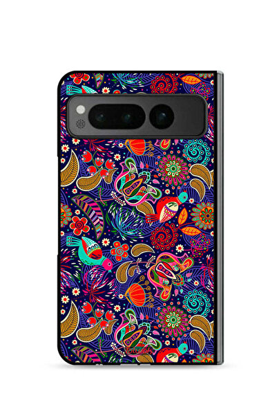 Tolwak غطاء حماية لهاتف Google Pixel Fold 5G بنقشة أوراق طيور ملونة وزهور