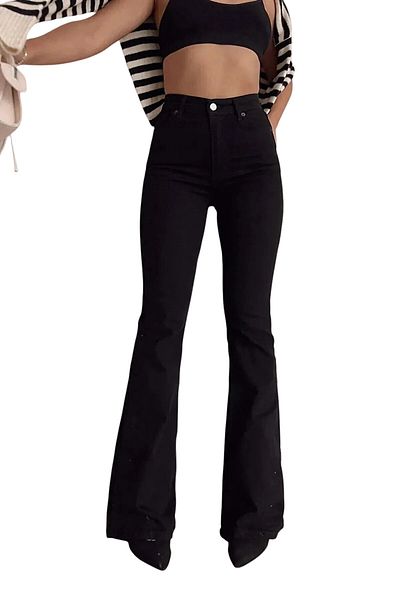byhaziran butik Berra Women's High Waist Black Flare Jeans