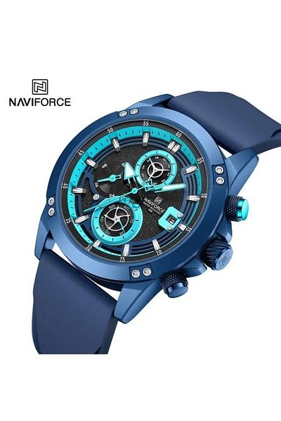 Naviforce Men's Chronograph Sports Watch Blue Dial Silicone Strap Quartz Analog Digital Waterproof 30M