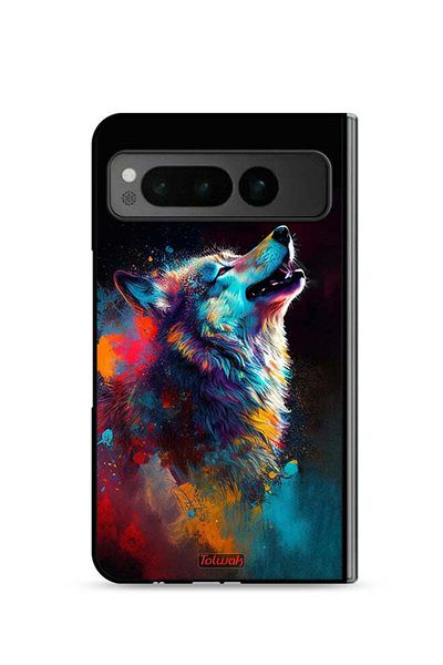Tolwak Google Pixel Fold 5G Protective Case Cover Wolf Colorful Art
