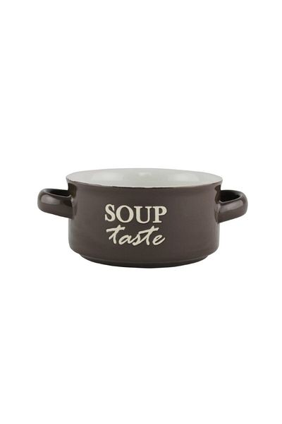 AzHome Ceramic soup bowl with handles, brown, 400 ml, diameter 12 cm