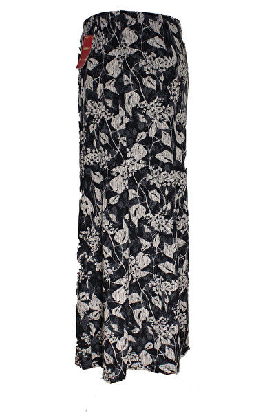 HESNA Women's Battal Size 8 Piece Quality Elastic Black Leaf Patterned Skirt