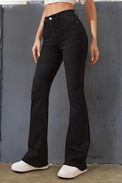 byhaziran butik Chicagosla Spanish Leg Colorfast Black Stretchy High Waist Denim Pants