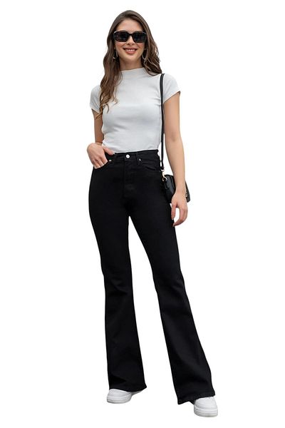 byhaziran butik Ninsatapa Spanish Leg Colorfast Black Stretchy High Waist Denim Pants