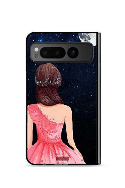 Tolwak غطاء حماية لهاتف جوجل بيكسل فولد 5G برسومات فتاة وقمر