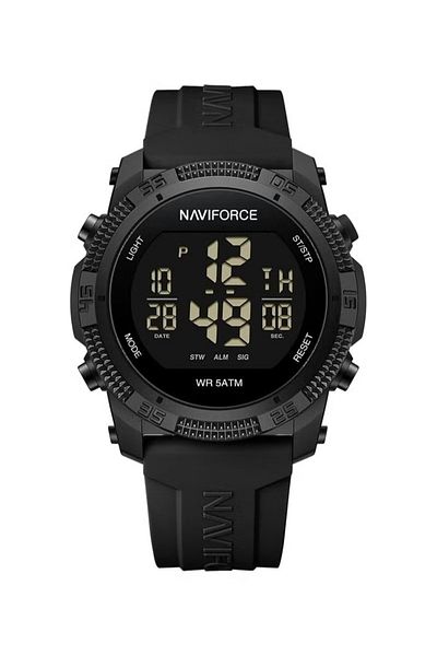 Naviforce Stylish Mens Digital Sports Watch with Black Dial Black Silicone Strap Water Resistant 50M