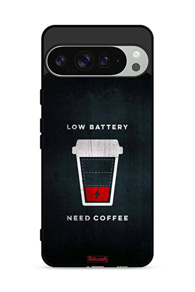 Tolwak غطاء حماية لهاتف Google Pixel 9 Pro - بطارية منخفضة - يحتاج إلى قهوة