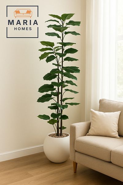 MARIA HOMES Artificial Alocasia Tree 230 cm – Tall Decorative Plant in White Plastic Pot