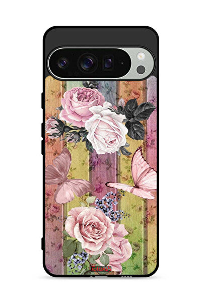 Tolwak غطاء حماية لهاتف Google Pixel 9 Pro بنقشة فراشات الخوخ والورود