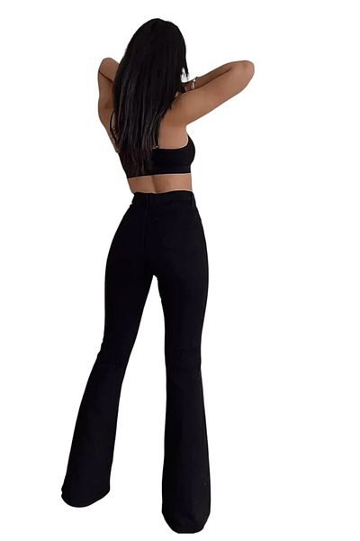byhaziran butik Berra Women's High Waist Black Flare Jeans