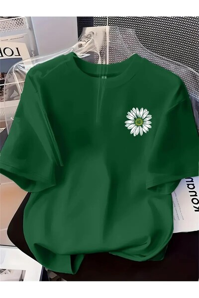 Elvino Daisy Printed Oversize Colorful Summer T-Shirt