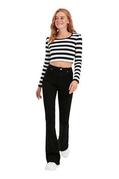 byhaziran butik Sims Women's Black Lycra High Waist Spanish Leg Jeans