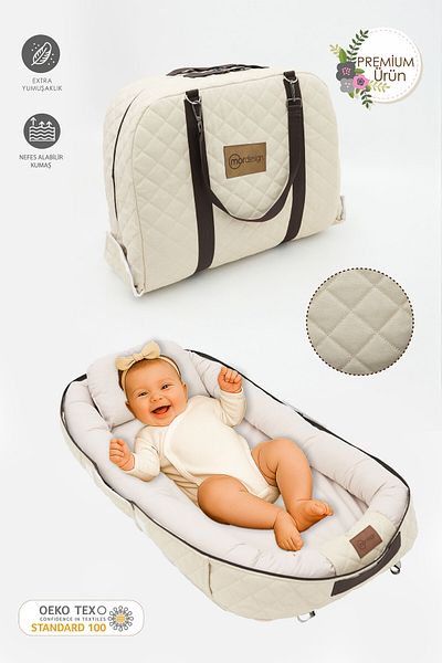 mordesign Portable Babynest, Travel Type Baby Bed with Bag, Zippered Canvas Case Deluxe+ Adorn Series