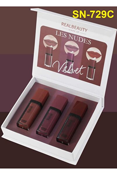 real beauty مجموعة احمر شفاه سائل مكون من 3 أرواج ليس نودز - ريال بيوتي