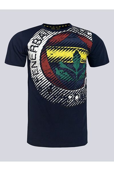Fenerbahçe Fenerbaçche Licensed Navy Blue T-Shirt with 6 Color Logos