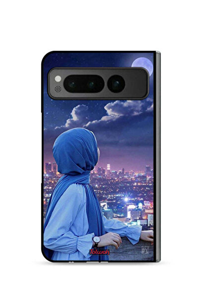Tolwak غطاء حماية لهاتف جوجل بيكسل فولد 5G بطبعة فتاة محجبة تنظر إلى القمر