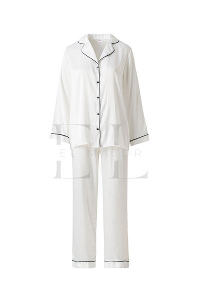 El Major Long Pajama Set with Satin Stripe
