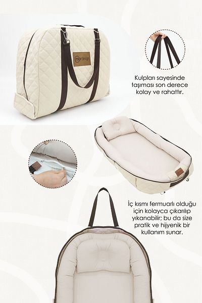 mordesign Portable Babynest, Travel Type Baby Bed with Bag, Zippered Canvas Case Deluxe+ Adorn Series