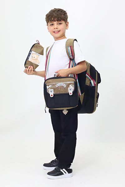 Probag 18 Varsity 3-Piece School Bag Backpack Lunchbox Pen Holder Primary School Plush Toy Gift