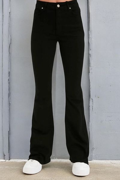 byhaziran butik Blanchett Women's Black High Waist Stretchy Denim Fabric Flare Jeans