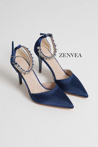 Zenvea Ankle Stone Heeled Women's Evening Dress Shoes