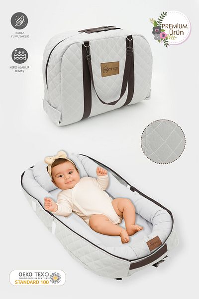 mordesign Portable Babynest, Travel Type Baby Bed with Bag, Zippered Canvas Case Deluxe+ Adorn Series